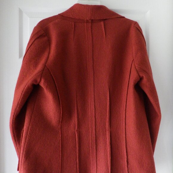 Vex Collection Women's 100% Wool Coat Orange Lined Pockets Button Closure Pleats - Picture 2 of 11